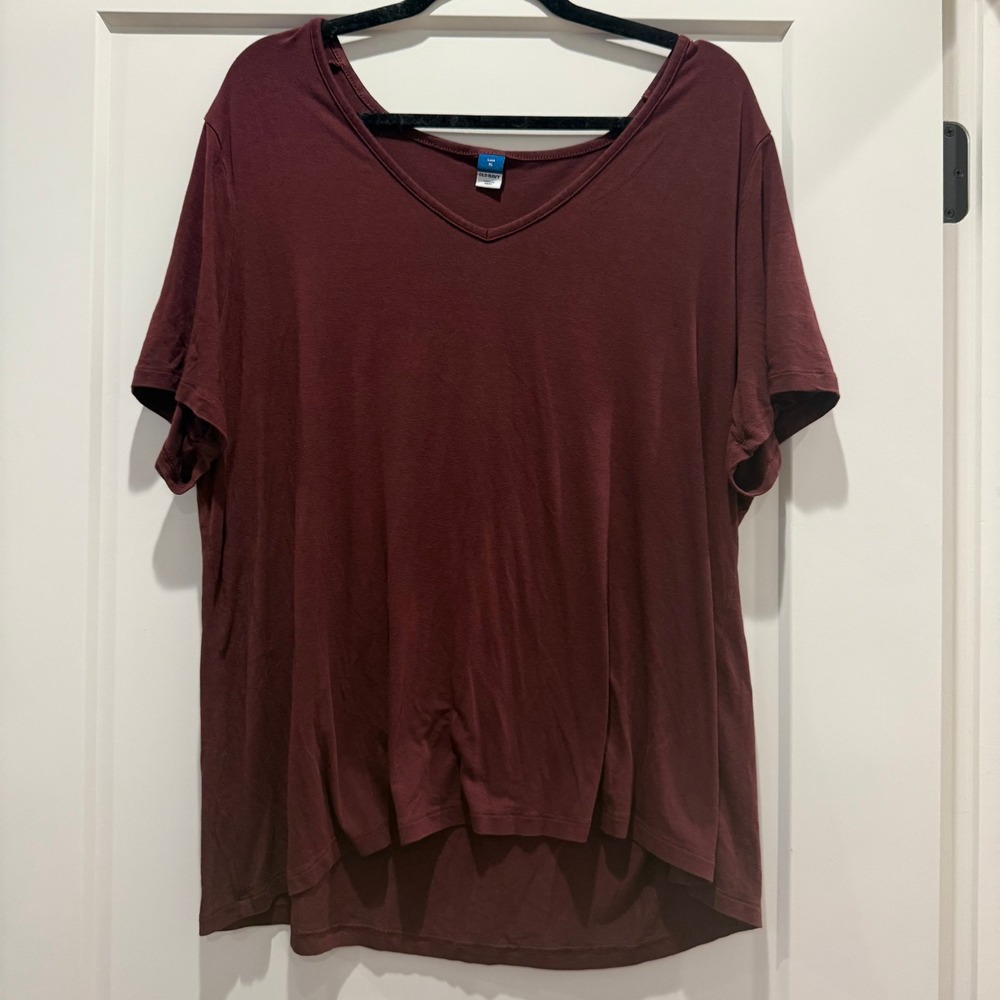 Old Navy Luxe XL Burgundy V Neck Soft Rayon Tee High Low Short Sleeve Top